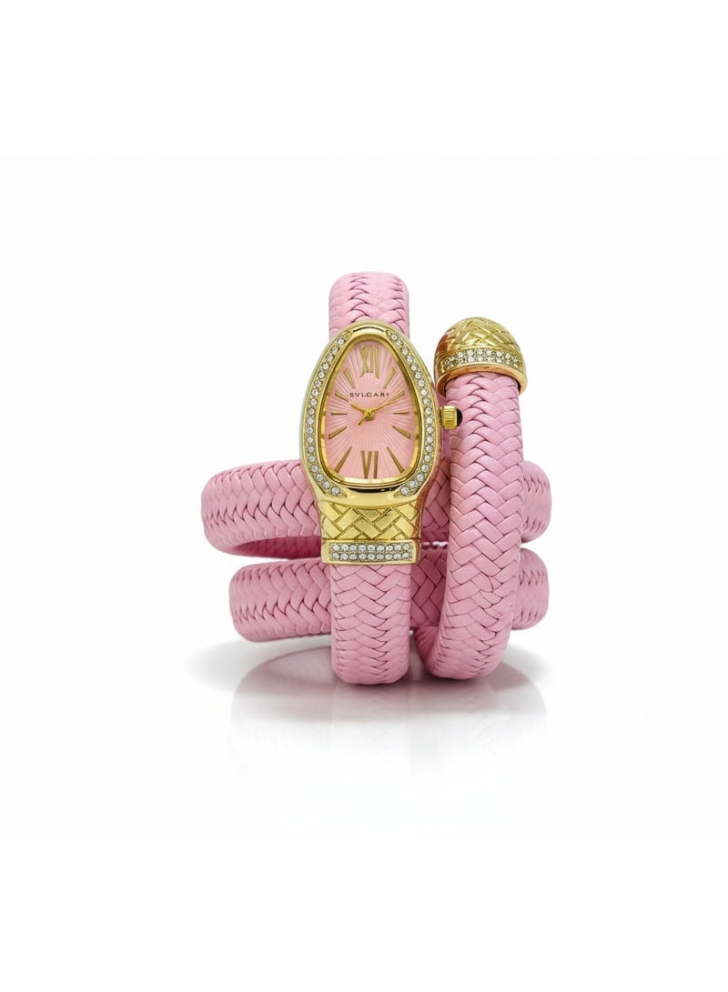 BVLGARI Serpenti Pink Leather Double-Wrap Watch with Diamond-Set Gold Case - Image 2